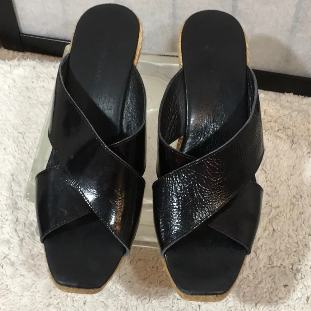 Eric Michael black leather platform wedge